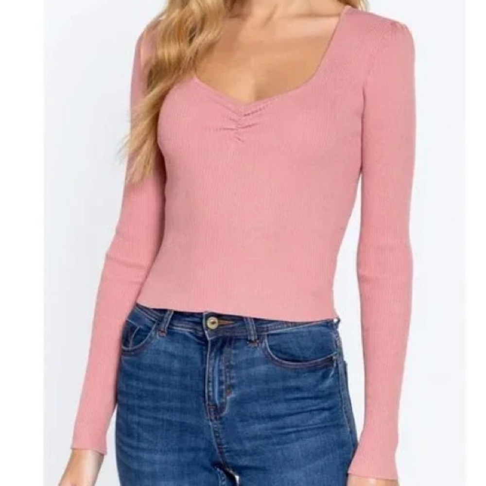 Love Tree Dusty Pink V-neck Sweater